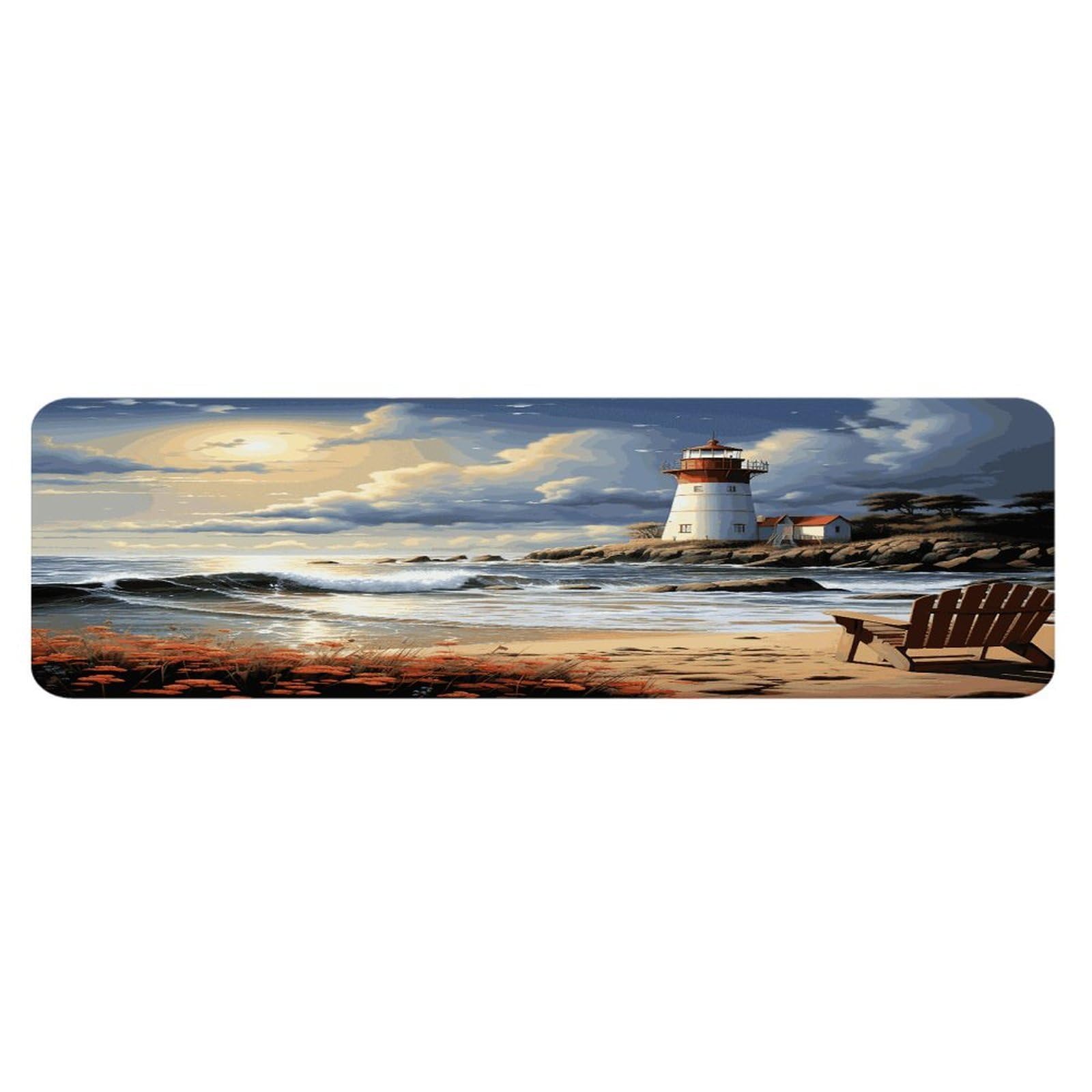Alfombra de cocina lavable con diseño de faro marino y base antideslizante (45x152 cm)