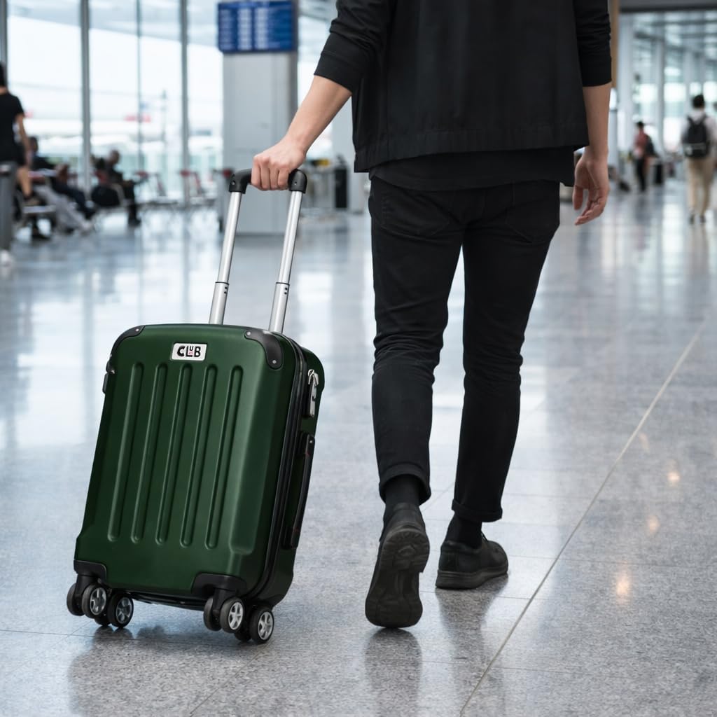 POSH Walizka ABS – duża 75 cm, średnia wielkość 65 cm i bagaż podręczny, walizka z twardą obudową w jednym, lekko obracające się o 360°, całkowita pojemność wewnętrzna 198 l, ciemnozielony, L