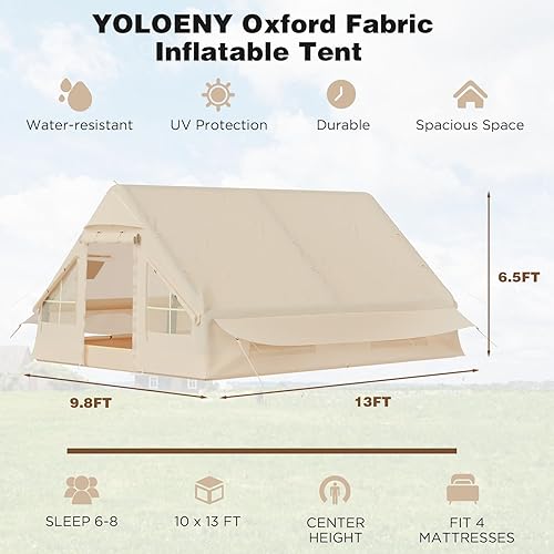 Miniatura 3 de YOLENY Extra Large Inflatable Camping Tent, Glamping Tents Easy Setup 4 Season Waterproof Windproof Outdoor Cotton Tent with Stove Jack & Mesh
