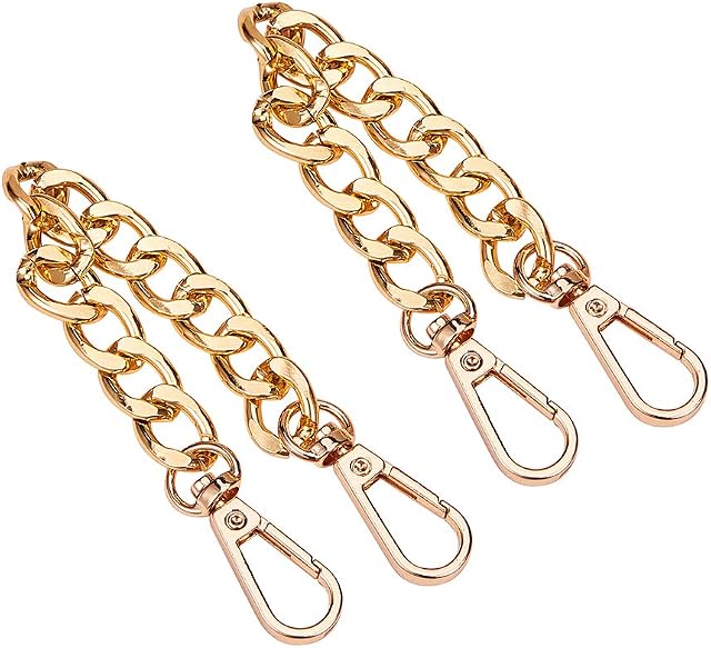 PandaHall Elite 2 Strands 20cm Aluminum Bag Flat Chain Strap with Alloy Swivel Clasps Handbag Chain Straps Metal Bag Strap Replacement Purse Clutches Handles, Golden