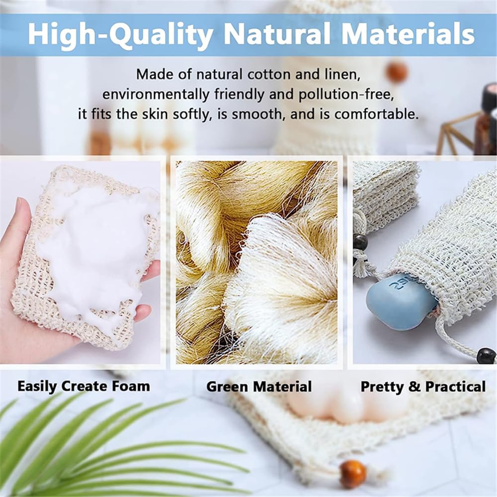 Bolsa de jabón de sisal natural para barra de jabón, 8 sacos de sisal orgánico para exfoliar espumas y barra de jabón seco al aire, bolsa de jabón de ducha