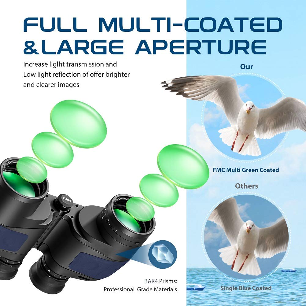 Hooway 7 x 50 impermeabile antiappannamento marine binocolo W/interno telemetro e bussola per navigazione, vela, pesca, sport acquatici, caccia e più