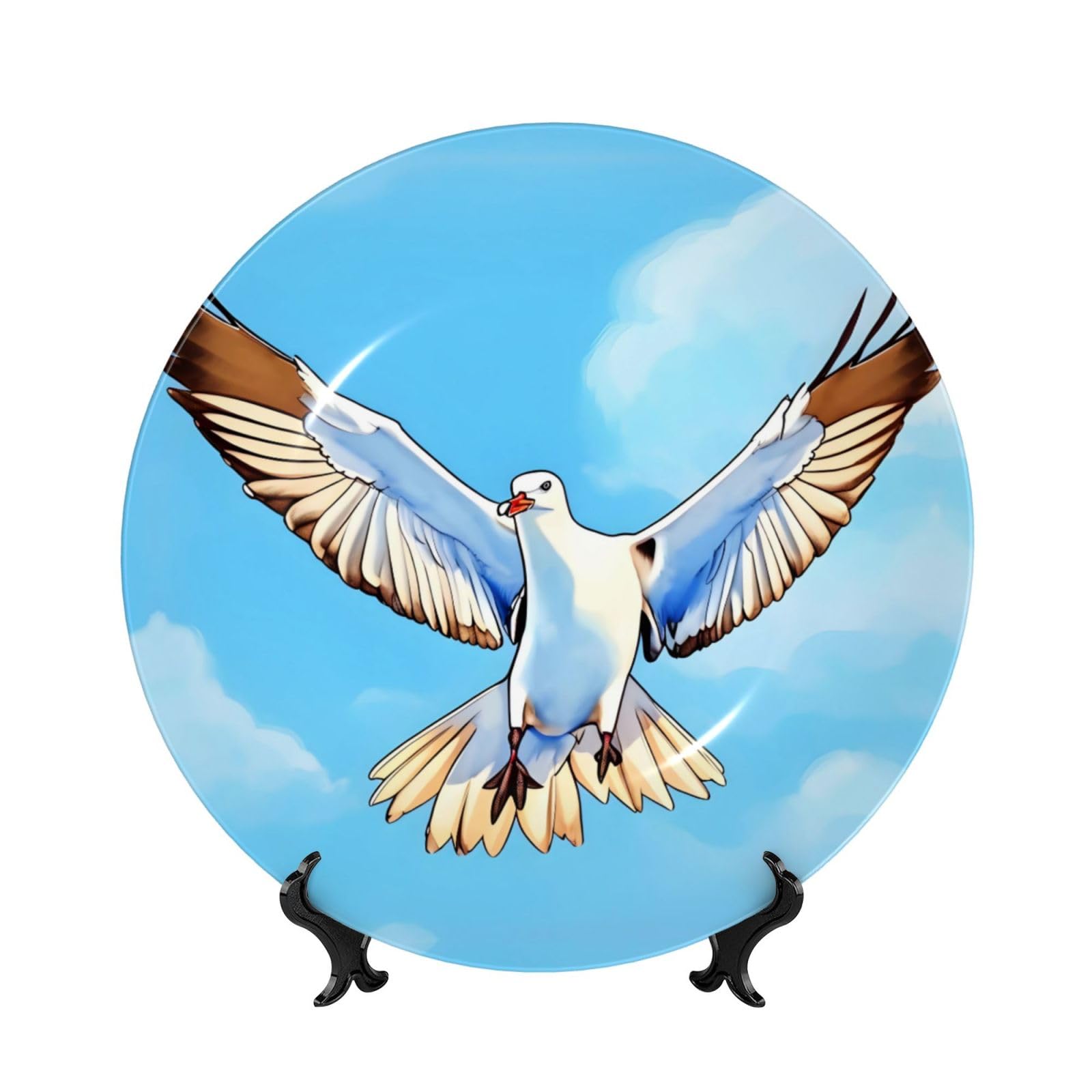 SXZVVBN Seagulls in flight Bone China Decorative Plate Art with Stand Removable Adhesive Hanging for Home Office 10in（25cm）
