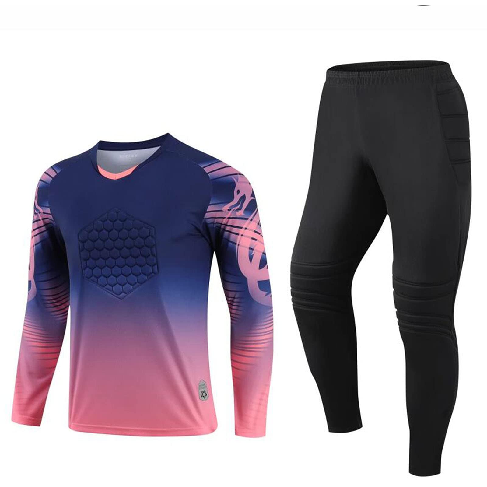 Trajes de Uniforme de Portero de Fútbol Anticolisión Pantalones de Manga Larga de Uniforme de Portero de fútbol Proteccion Ropa Entrenamiento Deportiva al Aire Libre para Adultos