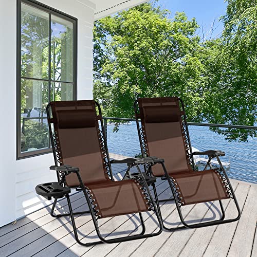 Image of Giantex 2 PCS Zero Gravity Chair, Outdoor Chaise Lounge with Cup Holder, Patio Folding Chairs Recliner for Yard Pool Lawn Balcony