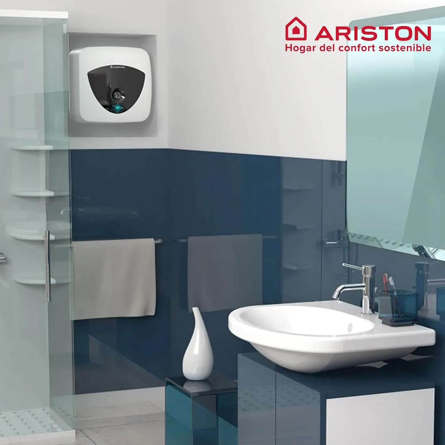 Ariston Andris Lux Eco - Termo Eléctrico 30 Litros Potente, Calentador de Agua Eléctrico Vertical Tamaño Reducido 49x46x60 cm, Calentadores Fabricados para Instalación en España