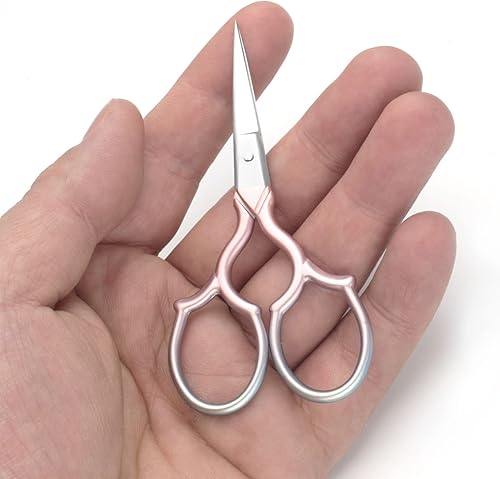 Miniatura 4 de Tijeras de bordado, tijeras de coser afiladas de acero inoxidable para manualidades, trabajos de arte, costura, punto de cruz (rosa, 3.7 pulgadas)