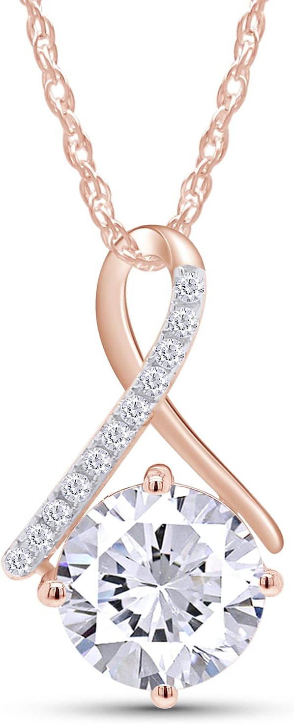 SAVEARTH DIAMONDS 1CT Moissanite Pendant Necklace 18K Gold Plated Silver D Color Ideal Cut Round Shape Lab Created Diamond Necklace for Women