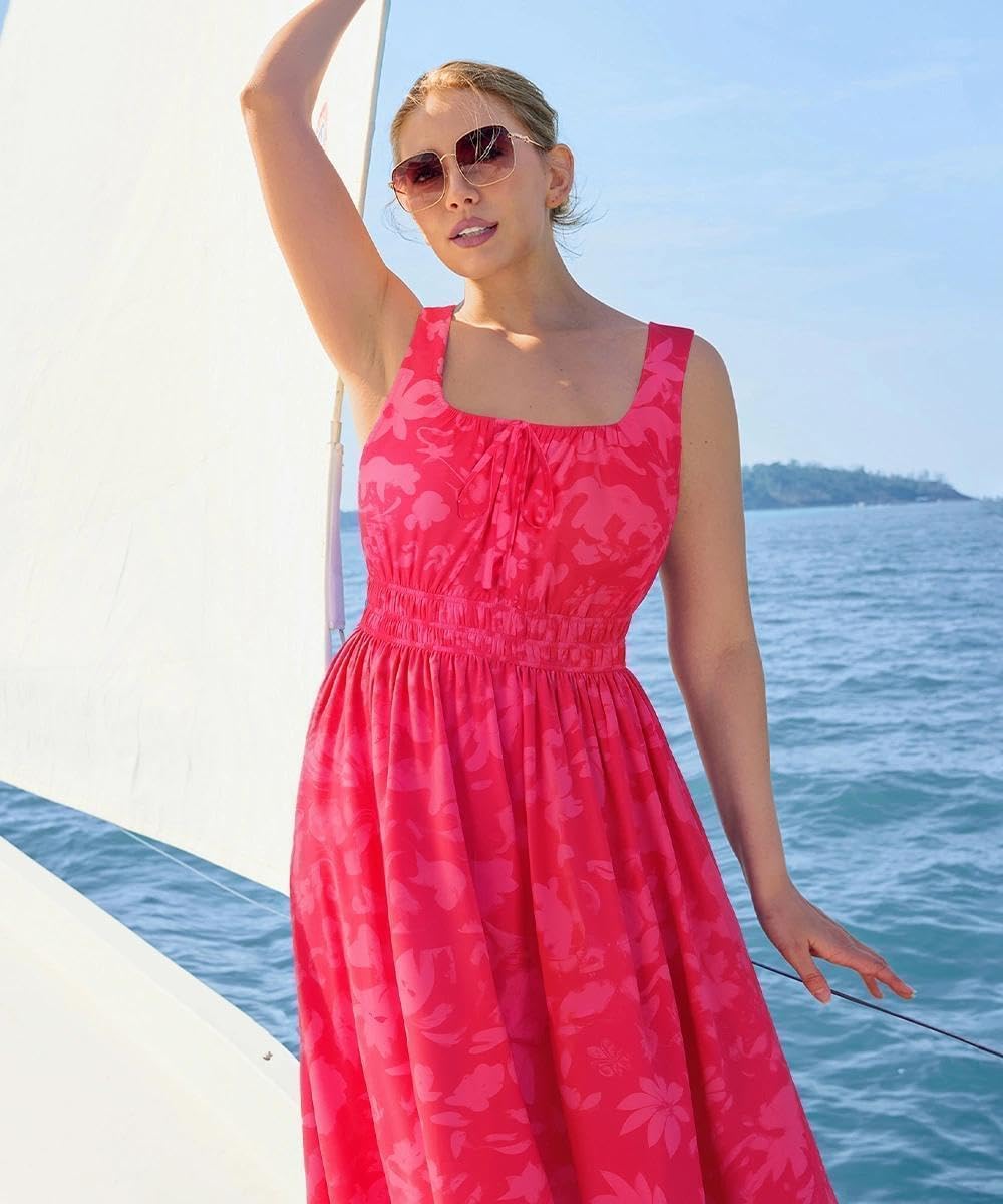 RITERA Women's Spaghetti Strap Dress Plus Size Boho Square Neck Maxi Dresses Beach Sundress Floral/Plaid/Solid XL-5XL