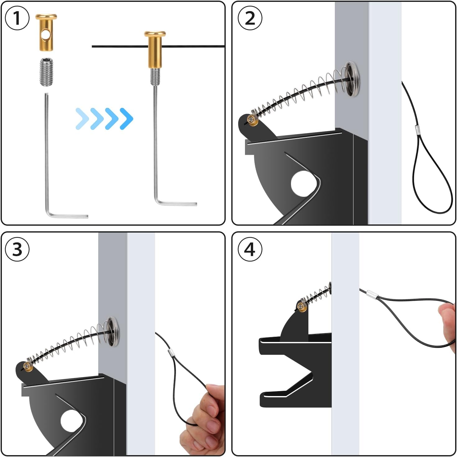 2 Sets Gate Latch Cable Pull String, Black Gate Latch Pull Cord with Gate Latch Spring Door Latch Opener Adjustable from 2-6 inch for Metal Wooden Fence Garden Backyard