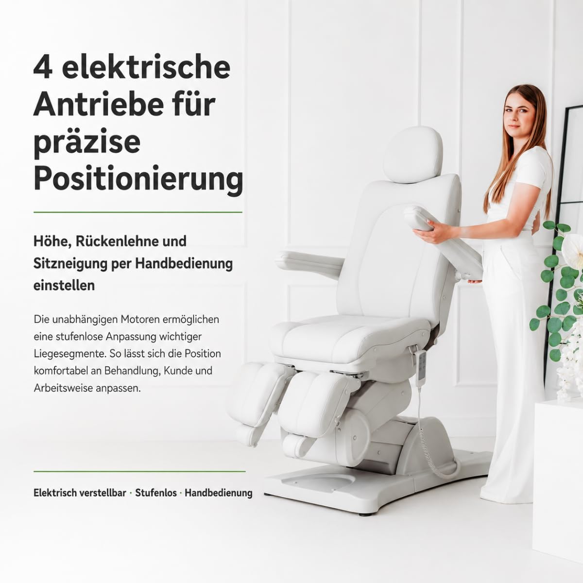 HABYS Kosmetikliege Elektrisch Sorina PRO 7 (Grau) | Fußpflegestuhl Elektrisch Höhenverstellung: 66-110cm, Wiegefunktion, Elektrischer Verstellung, 180kg Belastbarkeit, 4 Motoren