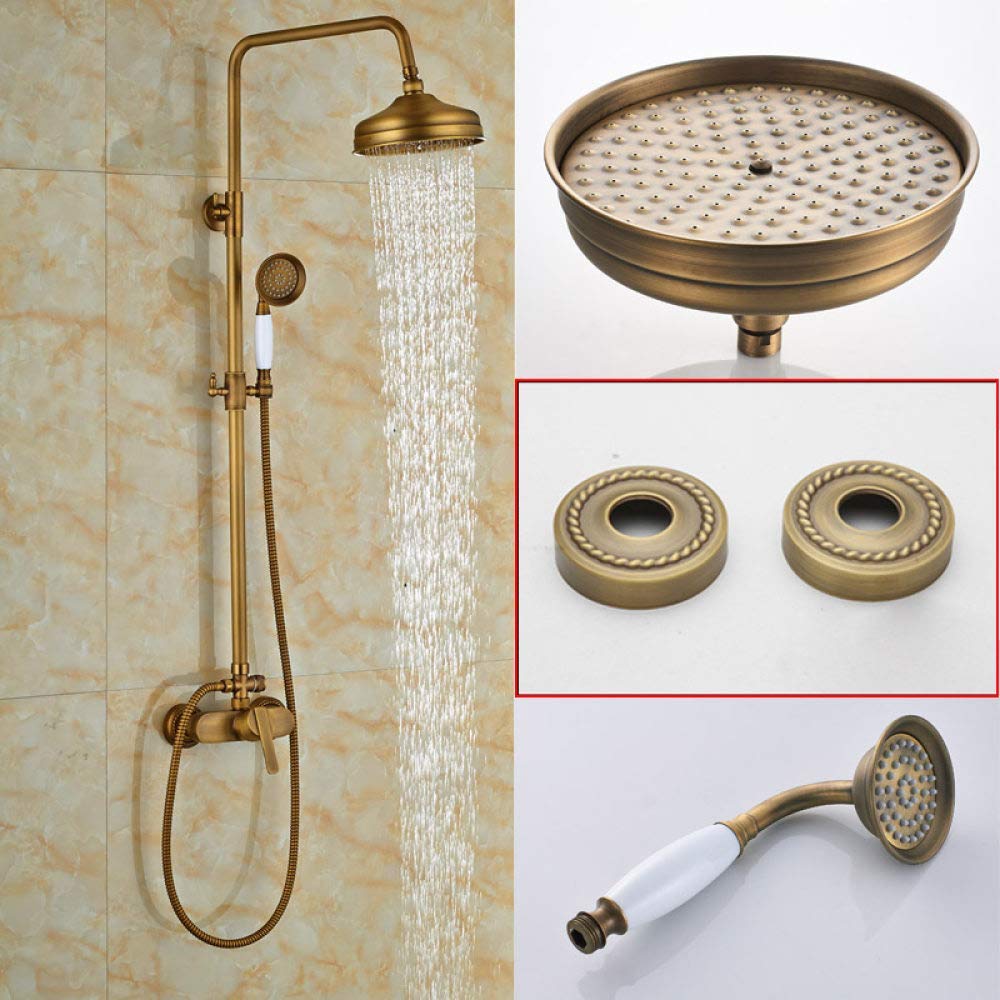 GLJTUO Shower System Brass Antique Rainfall Shower Set Faucet Single Handle Outdoor Shower Mixer Tap Brass Rainfall Shower Mixer with Handshower,Antique Brass D,01,Antik M?ssing A-01-A