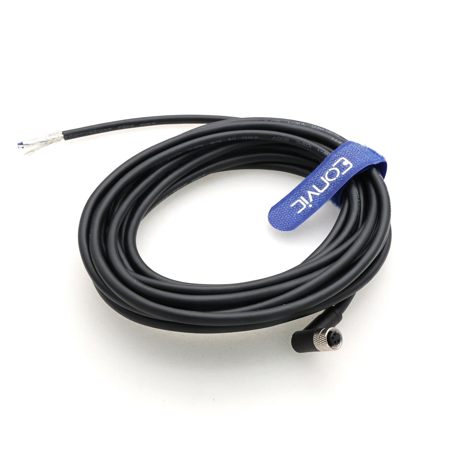 Eonvic Industrial M8 4 Pin A-Code Female Right Angle to Open Connector Molded Shielded Aviation Sensor Cable Waterproof IP67 Cat 5e High Flex Cable 5M - Image 2