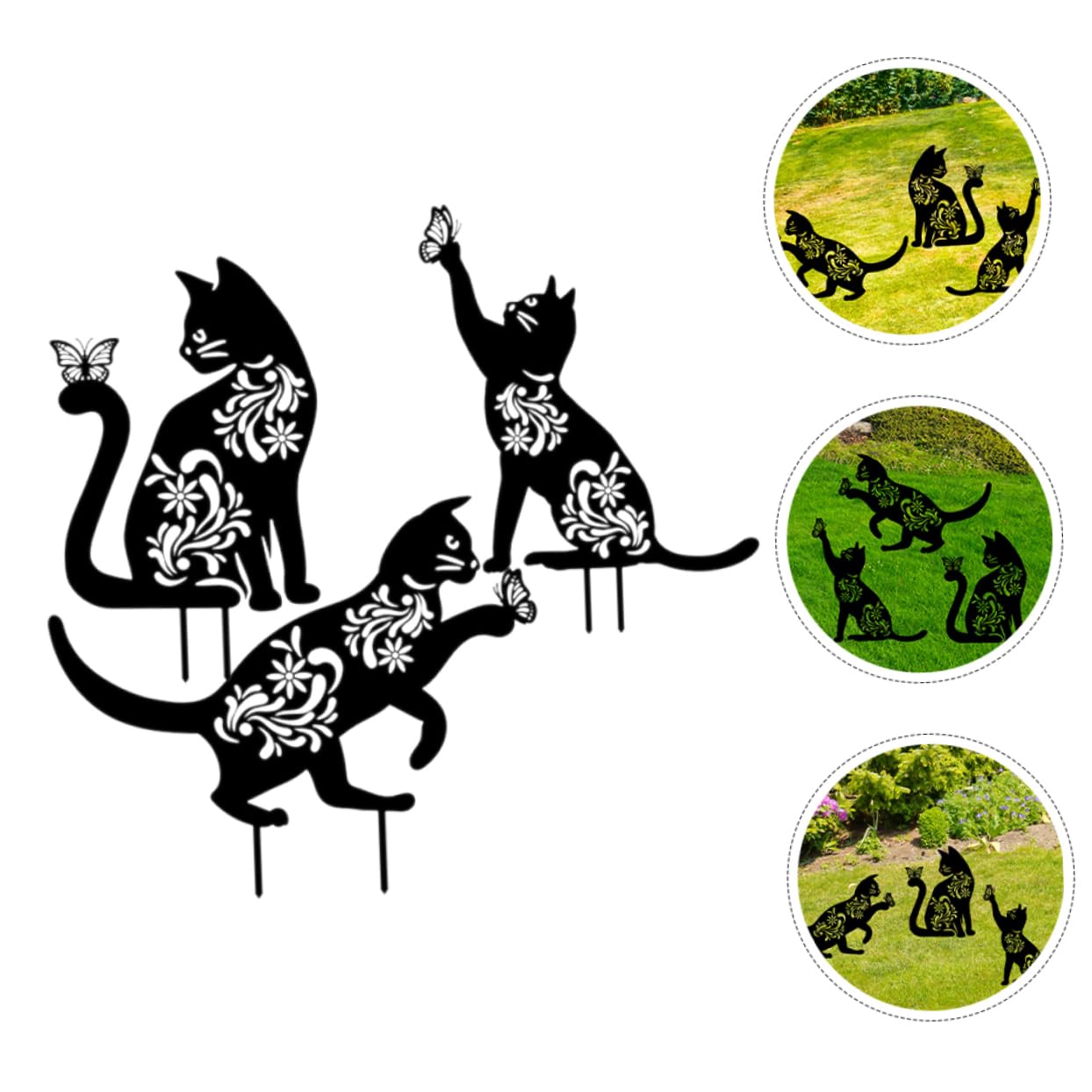 Piquet de Jardin Chat Noir en Fer, Lot de 3, Décoration