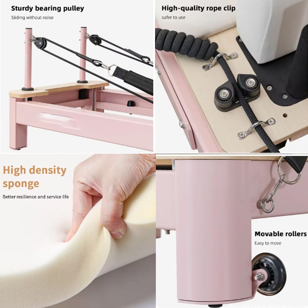 Pilates Reformer Machine, Macchina e Attrezzatura Pieghevole per Pilates con 6 Molle, Accessori Versatili, Lega di Alluminio, per Palestra Commerciale e Domestica