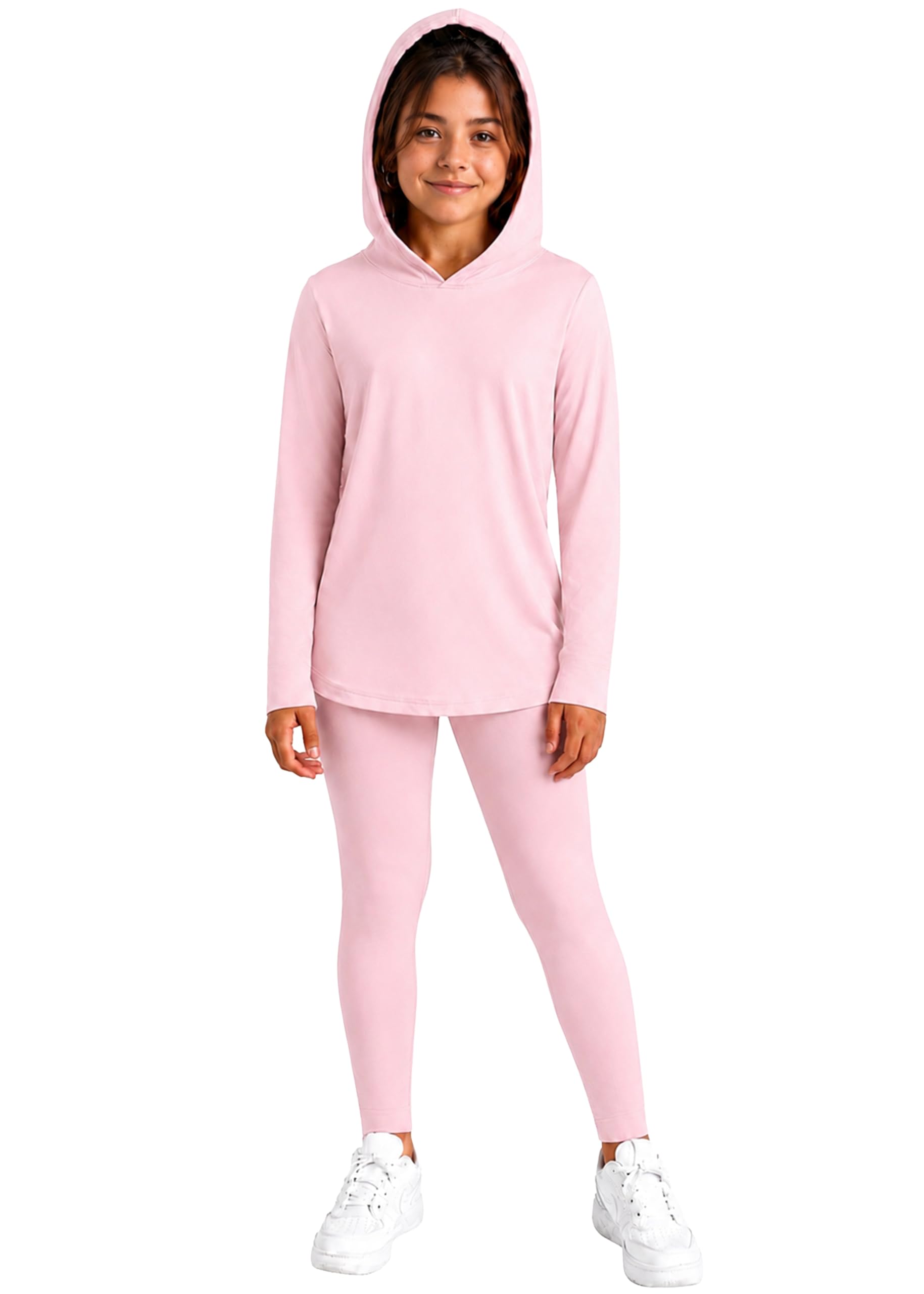 STRETCH IS COMFORT Girls 2 Piece Hoodie Short Sleeve Long Sleeve Crew Neck Top and Leggings Set Kids Thermals Underwear Set