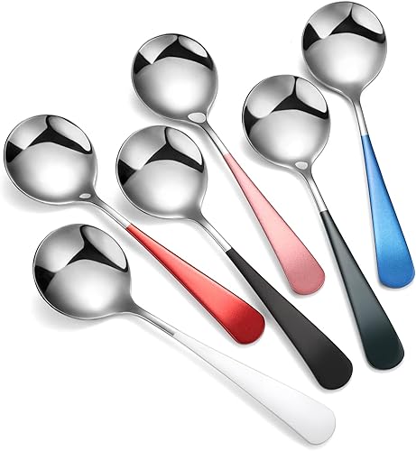 Miniatura 4 de Cucharas de sopa de acero inoxidable, juego de 6 cucharas de sopa chinas de alta resistencia, cucharas de sopa asiáticas pulidas con espejo para