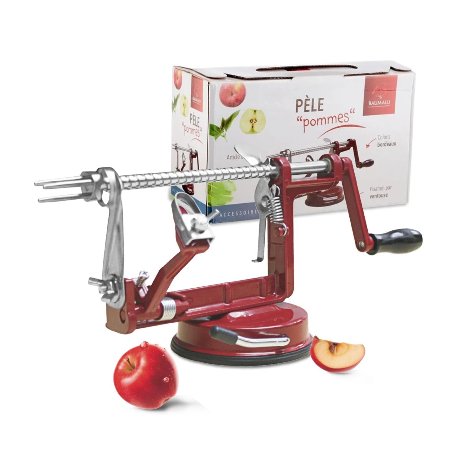 Éplucheur de pommes en métal Baumalu Rouge-Vin 25,5 x 15 x 11 cm avec ventouse