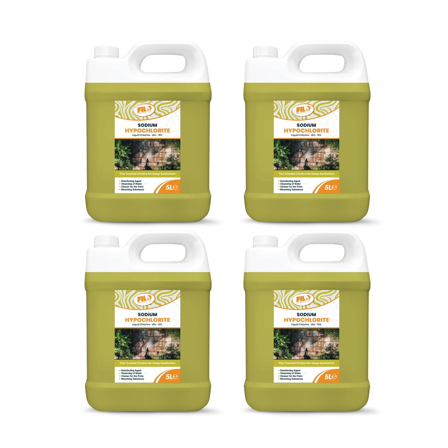 FILO Sodium Hypochlorite 20L (4x 5l) - High Strength Brick, Driveway & Patio Cleaner | Stain Removal | Algae Control | Bleaching Agent | Odour Removal | Black Spot Removal