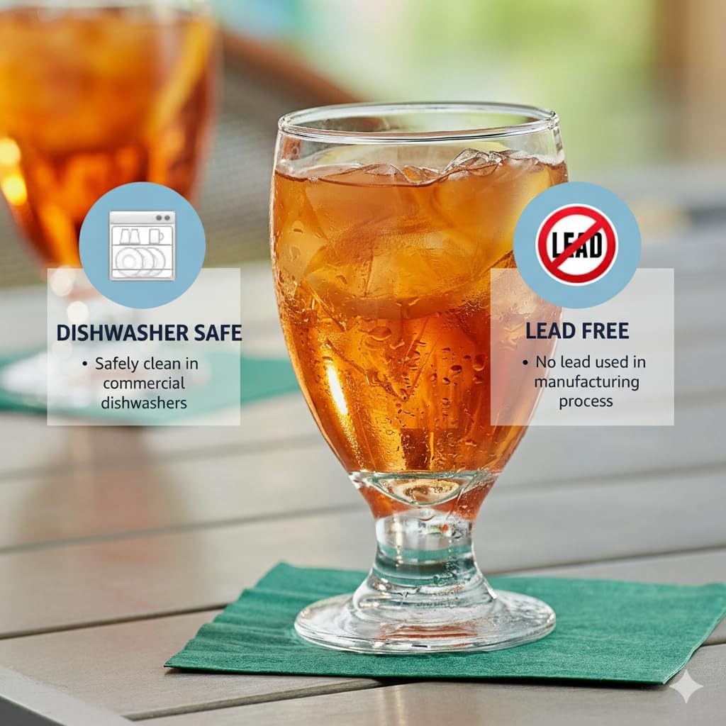 Glass Goblet - Set of 12-10.5 oz - Iced Tea Stemmed Glasses, Wine cocktail Water Goblets, Dishwasher Safe, for Commercial Use and For hotels, restaurants, bars, and weddings