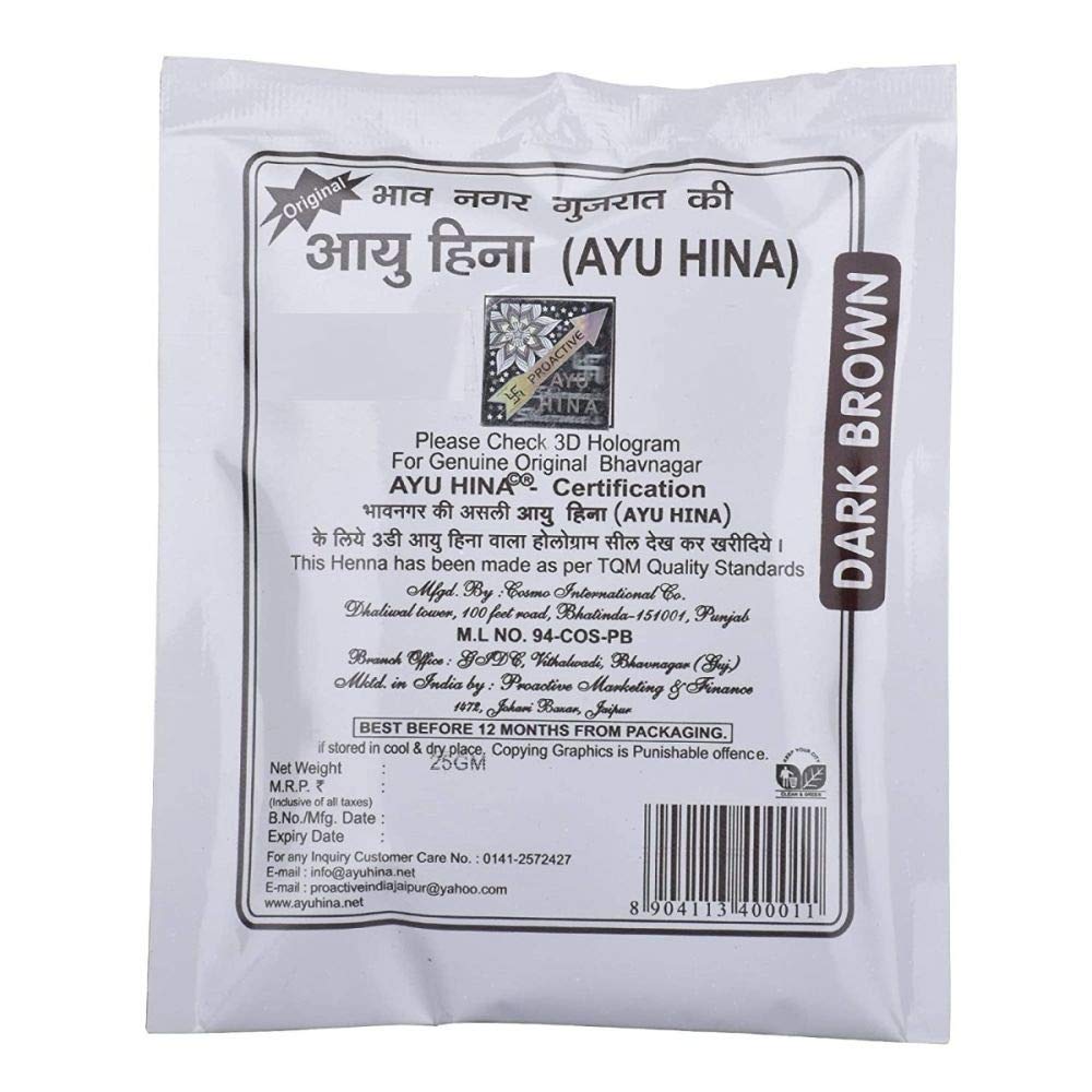 Ayu Hina Henna, Dark Brown, 25 g (Pack of 20)