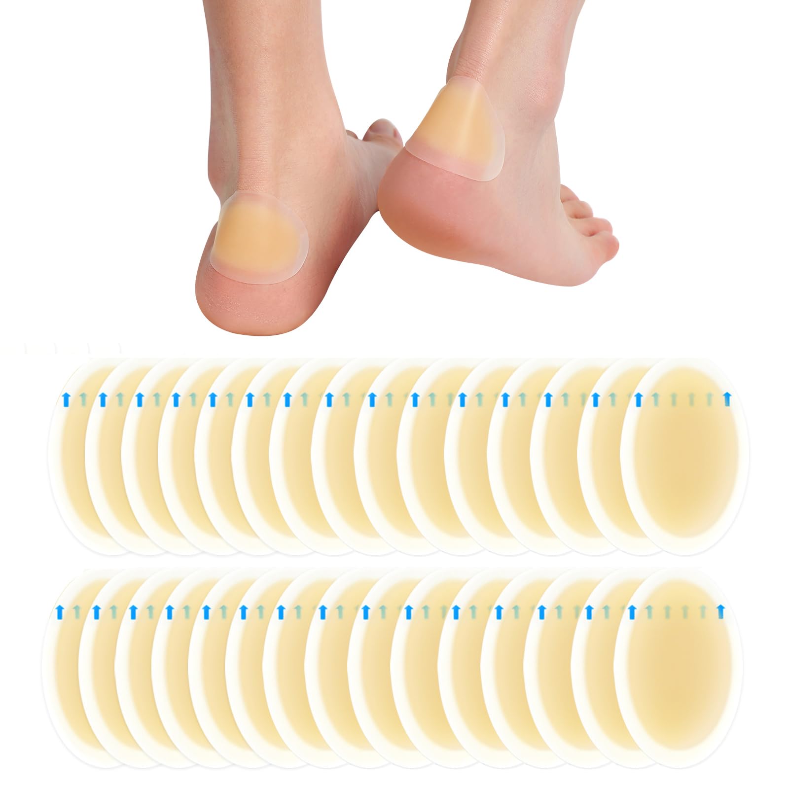 Hydrocolloid Gel Blister Bandages Pads - Promifun Blister Cushions - Water Resistant Hydrocolloid Bandage for Foot, Toe, Heel - Gel Blister Bandages for Prevention &amp; Recovery (30 ct, Heel Pack)