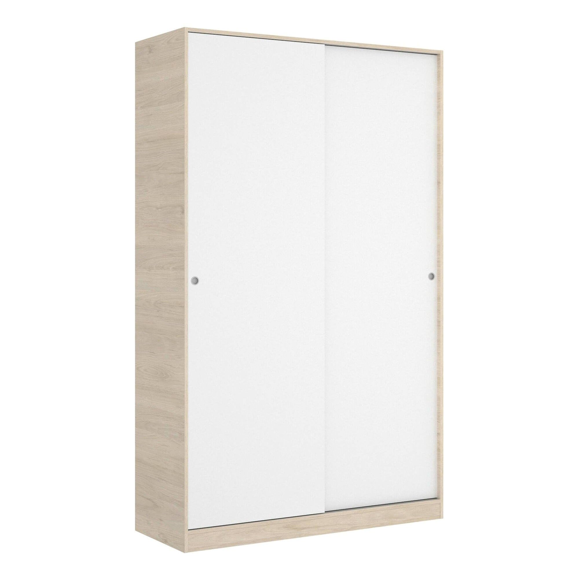 Guardaroba 2 Ante Denali, Mobile Appendiabiti per Camera da Letto, Armadio Ante scorrevoli, 120x50h204 cm, Bianco Lucido e Rovere