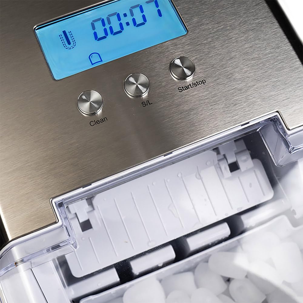 Caso IceChef Pro – designerska kostkarka do lodu do szybkiego przygotowania kostek lodu w ciągu 44360 min, produkuje ok. 500 g kostek lodu na godzinę, wysokiej jakości obudowa ze stali nierdzewnej, w zestawie łopatka do lodu