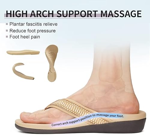 Vista 23 de Sandalias ortopédicas para mujeres, sandalias de fascitis plantar para pies planos con soporte de arco estilo pata de gallo, sandalias para caminar