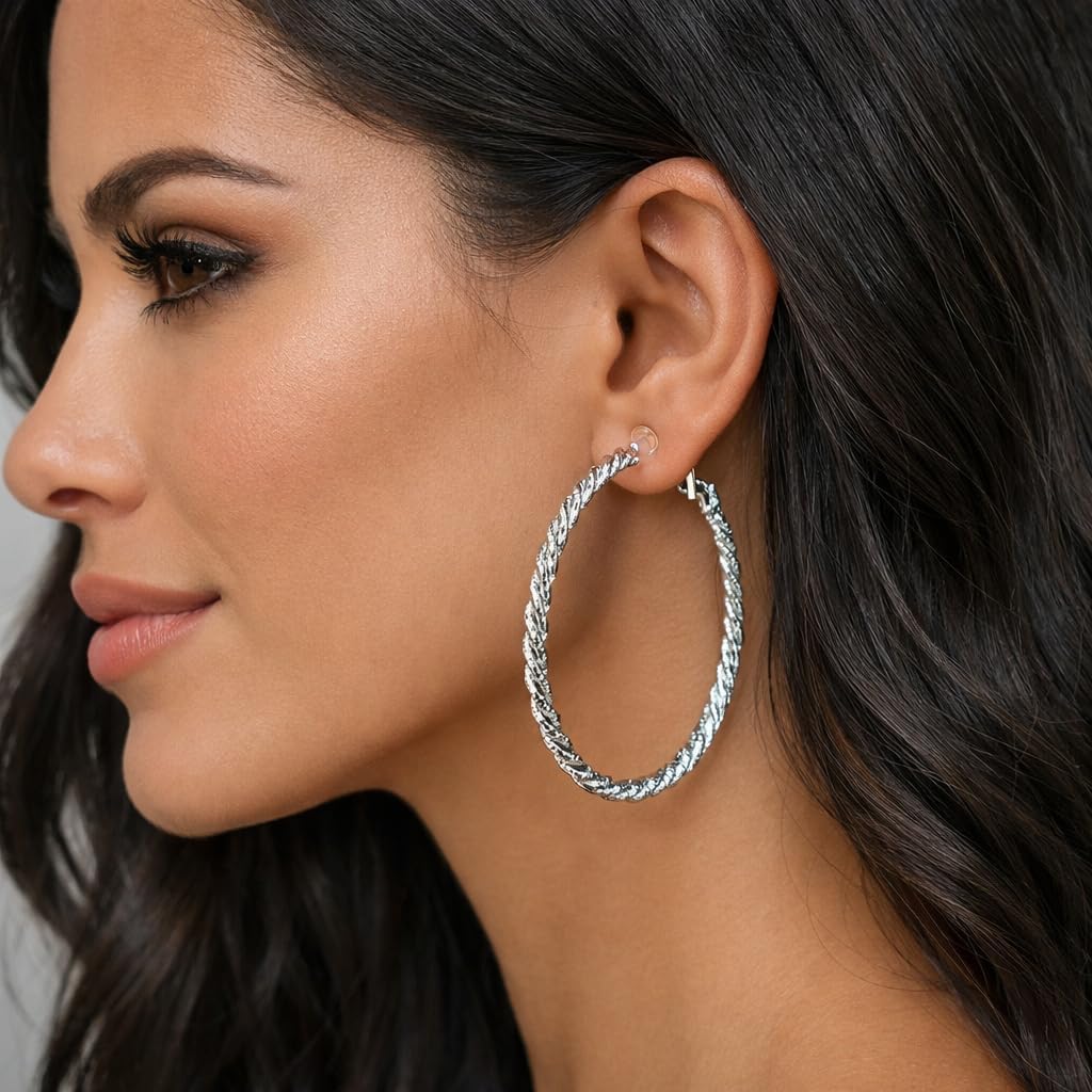 Symvikio Large Clip On Hoop Earrings for Women,14K Gold Big Circle Clip Hoops Chunky Earring Clips for Non Pierced Ears Lightweight Jewelry Gifts 50mm - Image 3