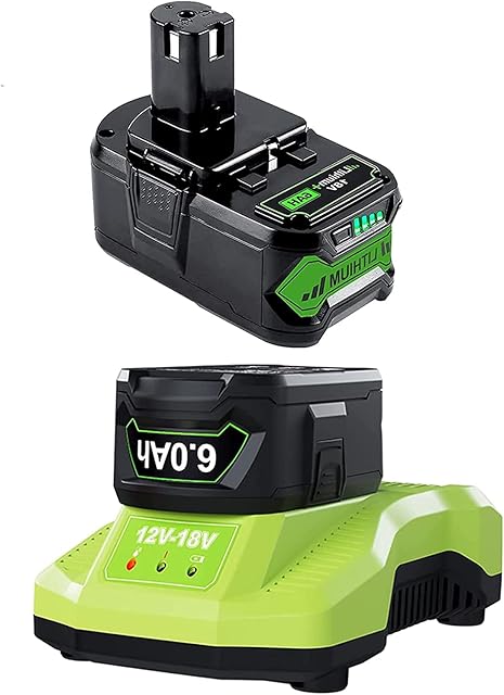 Upgraded 18V Battery and Charger for Ryobi Lithium-ion6.0Ah P102 Battery Replacement and P117 Charger Compatible with Ryobi 18Volt ONE+ Plus P102 P107 P108 P189 Battery and 260051002 P118 Charger