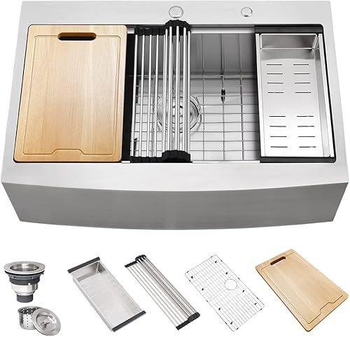 Miniatura 9 de Hovheir - Fregadero de granja de 36 pulgadas, color negro, estación de trabajo de 36 x 22 pulgadas, fregadero de estación de trabajo frontal,