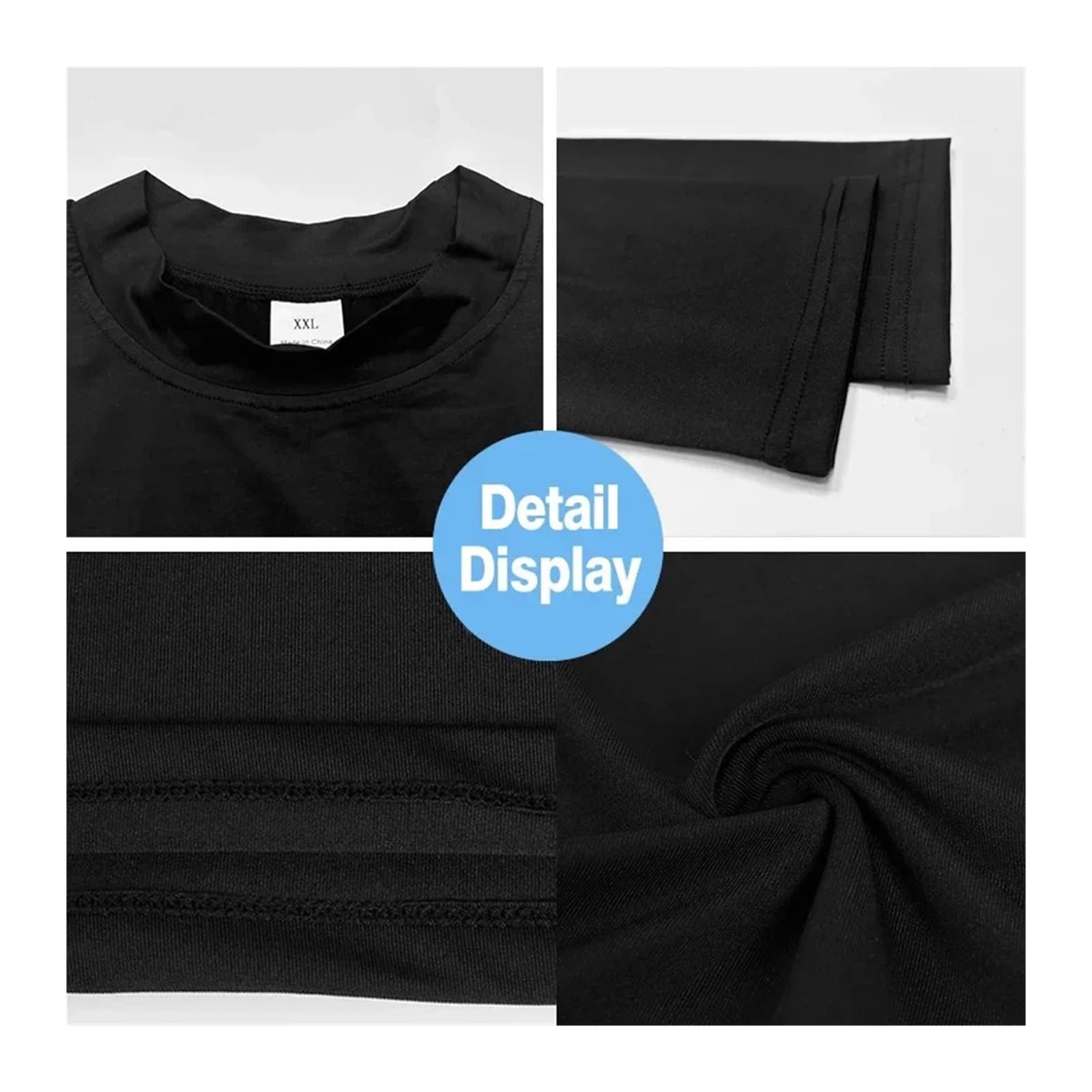 Functional Shirt Hommes Chemises de Course Compression à Manches Longues Chemises de Sport Fitness entraînement serré Jogging t-Shirts vêtements de Sport séchage Rapide(Black,XX-Large)