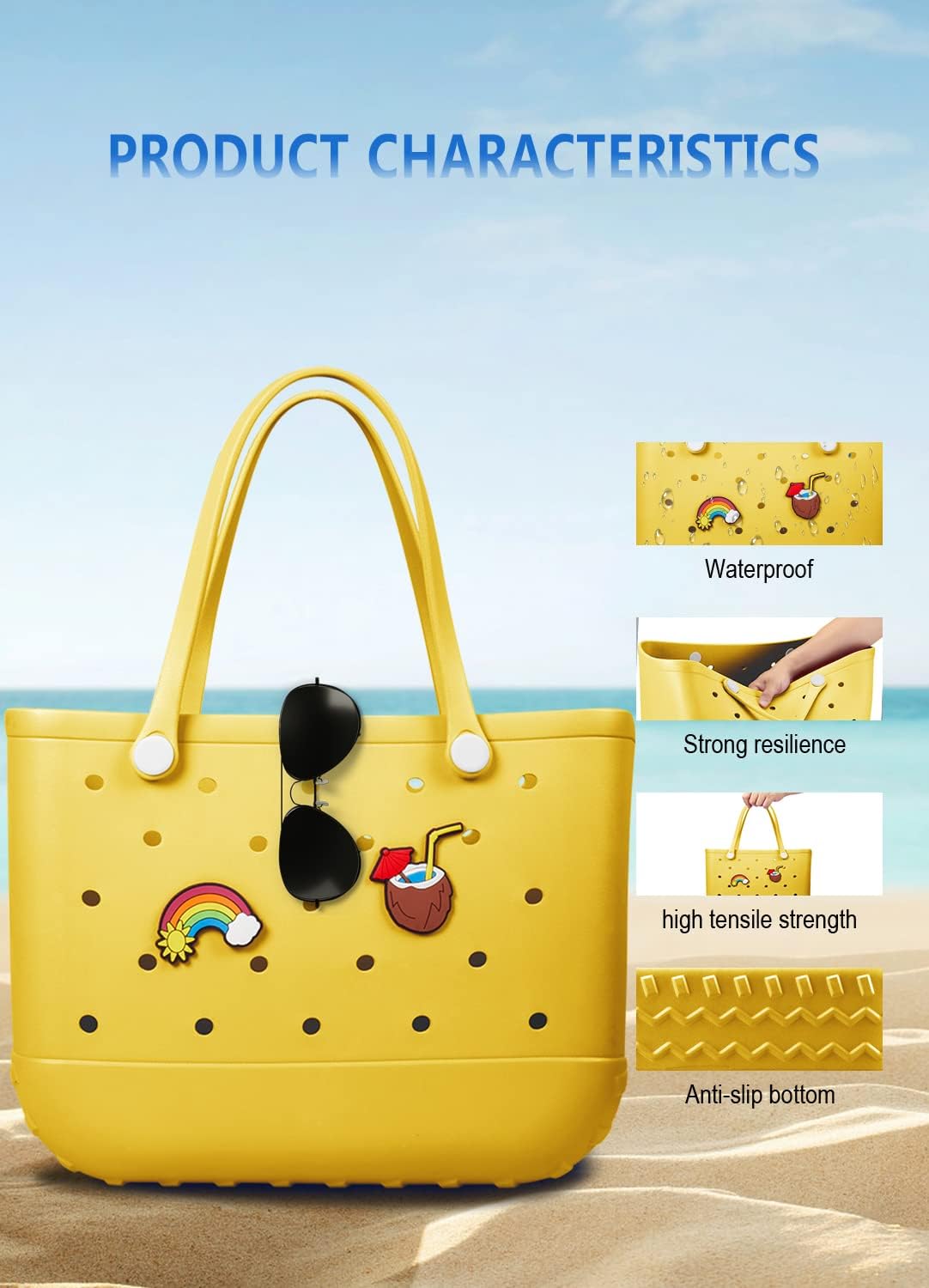 Beach Bag Rubber Tote Bag - Waterproof Travel Bag for Women Washable Tote Bag Handbag for Sports Beach Market Pool - Image 6