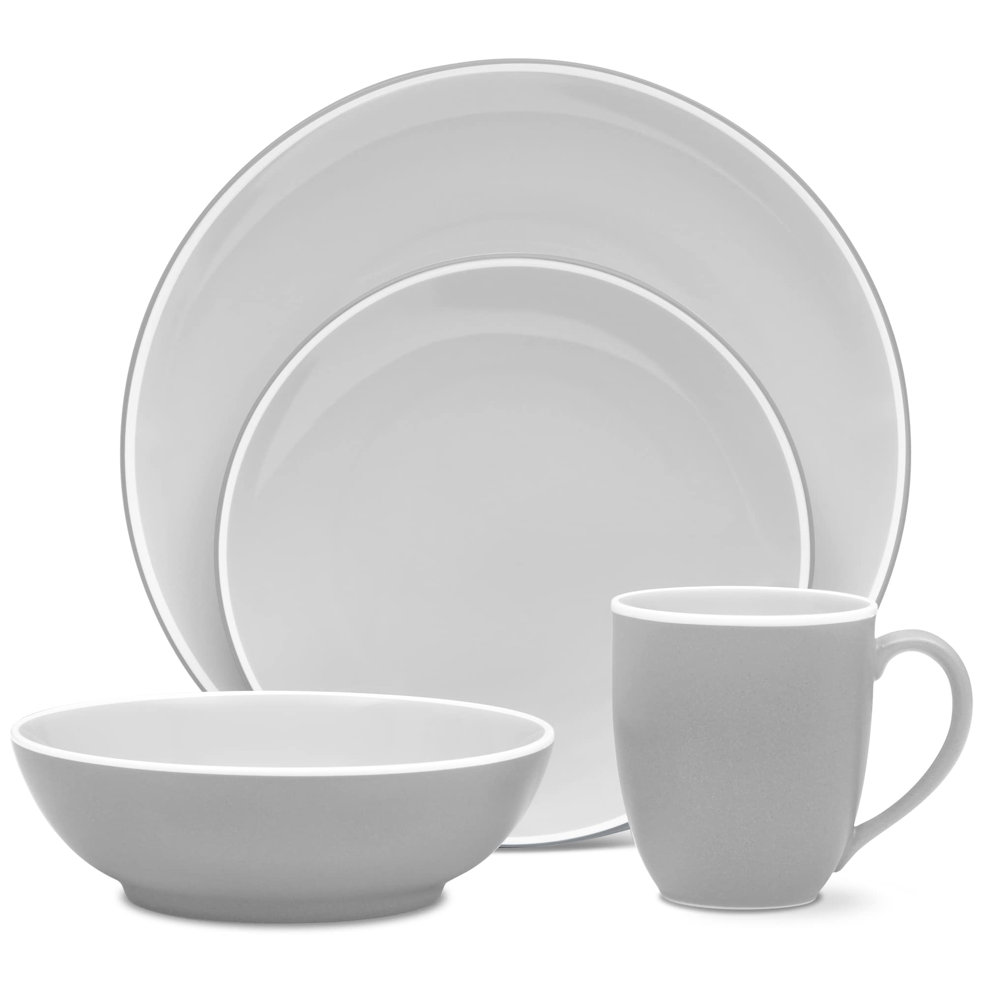 NoritakeColorTrio Slate 4-Piece Place Dinnerware Setting, Coupe in Grey/White, Multicolor