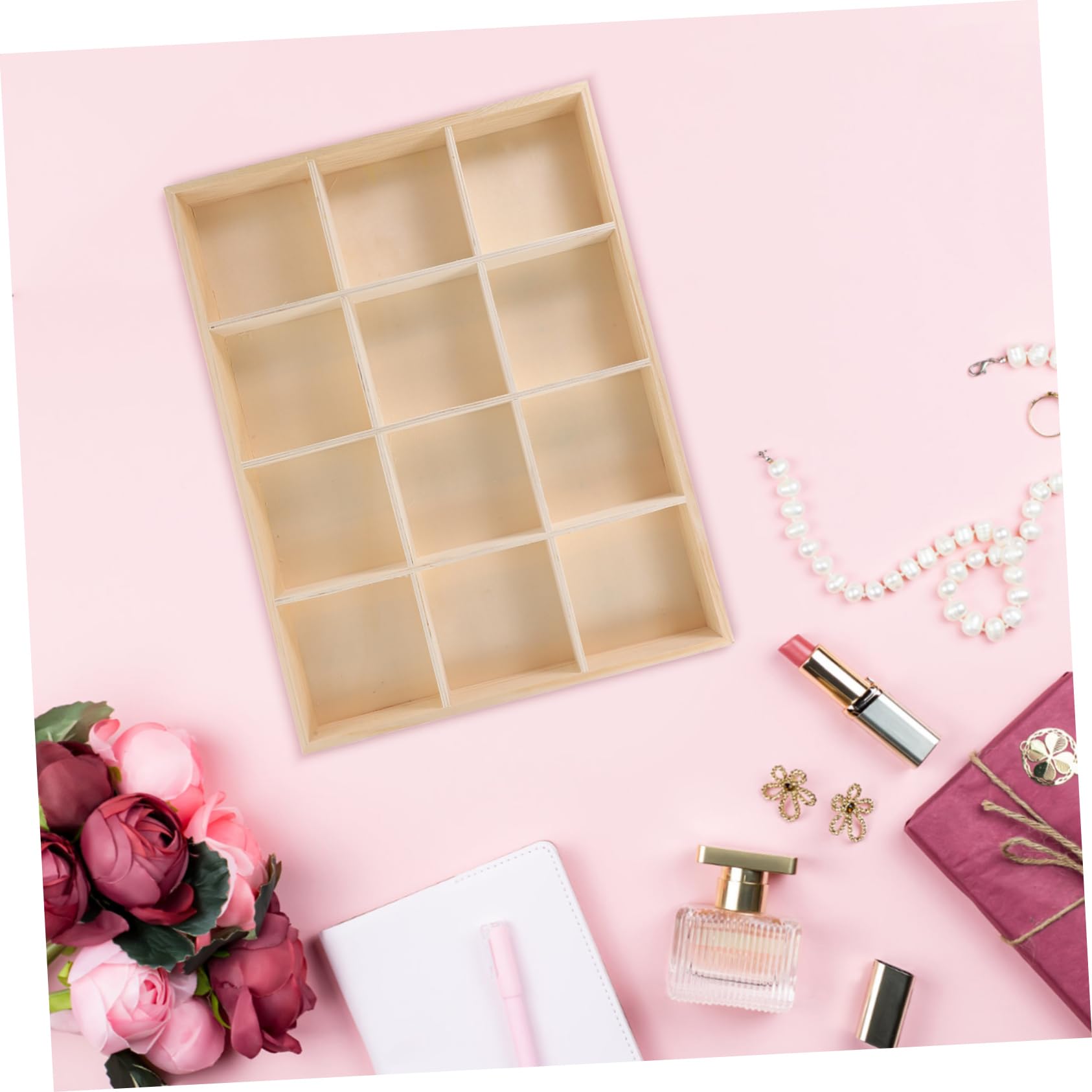 Homoyoyo Organizador de Escritorio de Madera Múltiples Compartimentos, Caja de Almacenamiento de Oficina Versátil para Maquillaje, Papelería y Accesorios