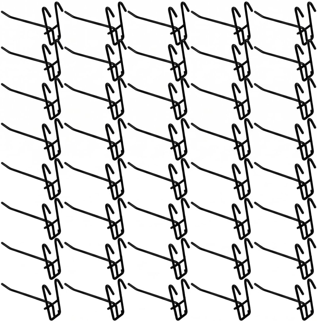 Grid Wall Hooks, 50 Pcs Grid Wall Hooks, Stable Reinforced Back, Rust-Resistant Coating, Ideal for & Wire Displays - Black, 10cm/3.94inch Hook Gridwall