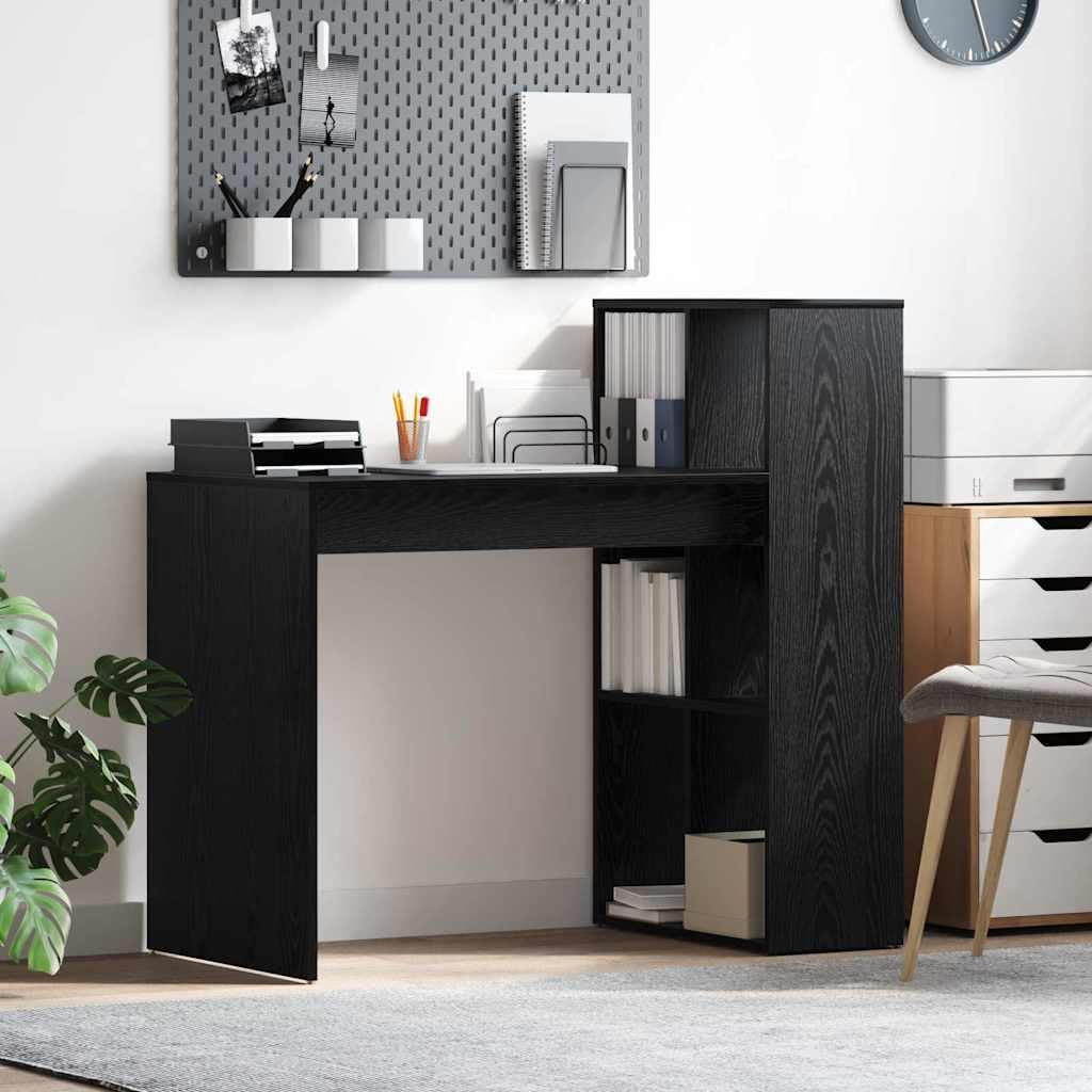 Bureau télétravail avec rangement bois et noir pour petit espace et chambre