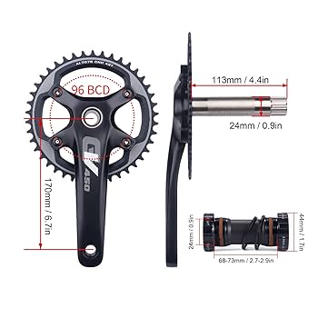 Amazon | ロードバイク クランクセット 42T 中空一体型チェーン