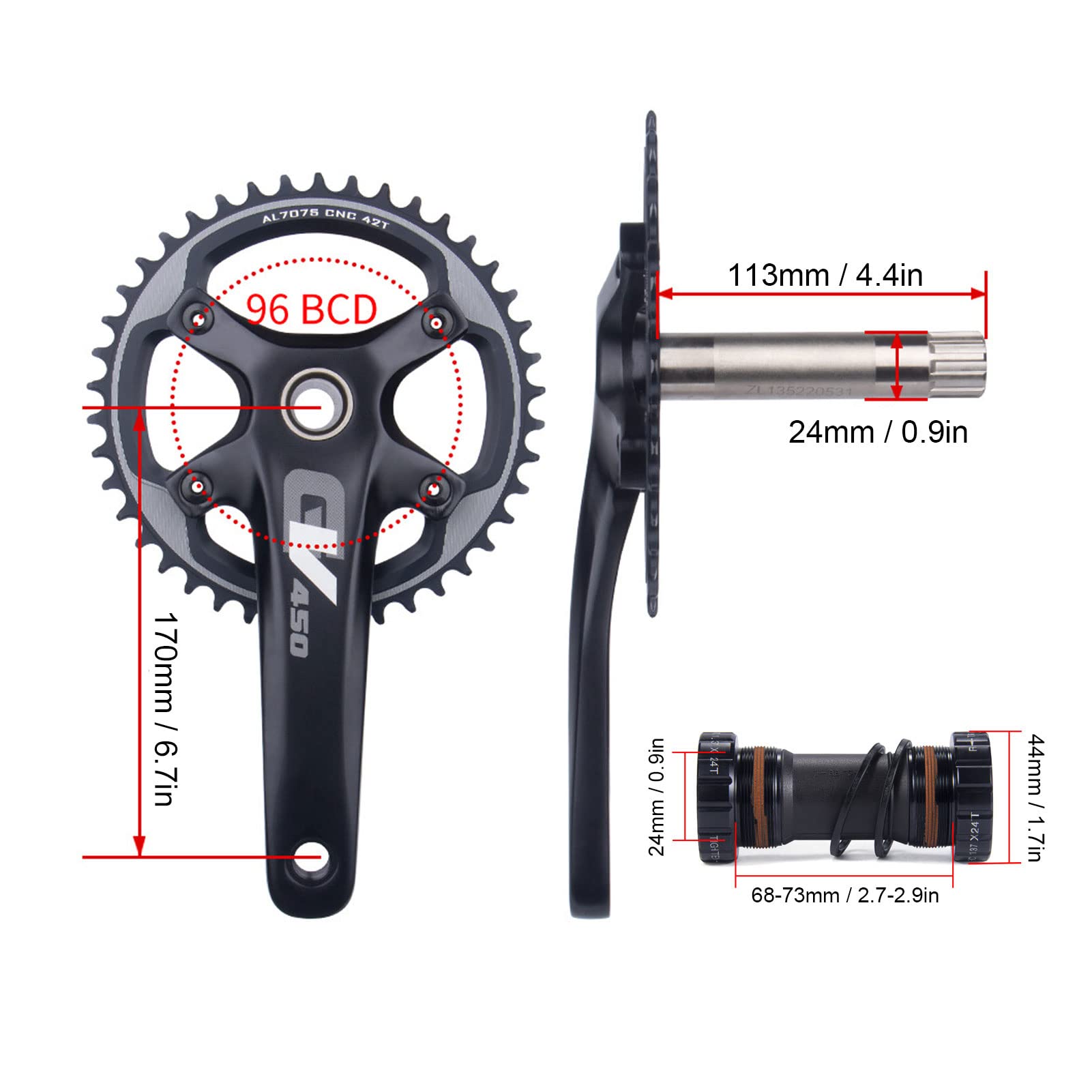 Amazon | ロードバイク クランクセット 42T 中空一体型チェーン