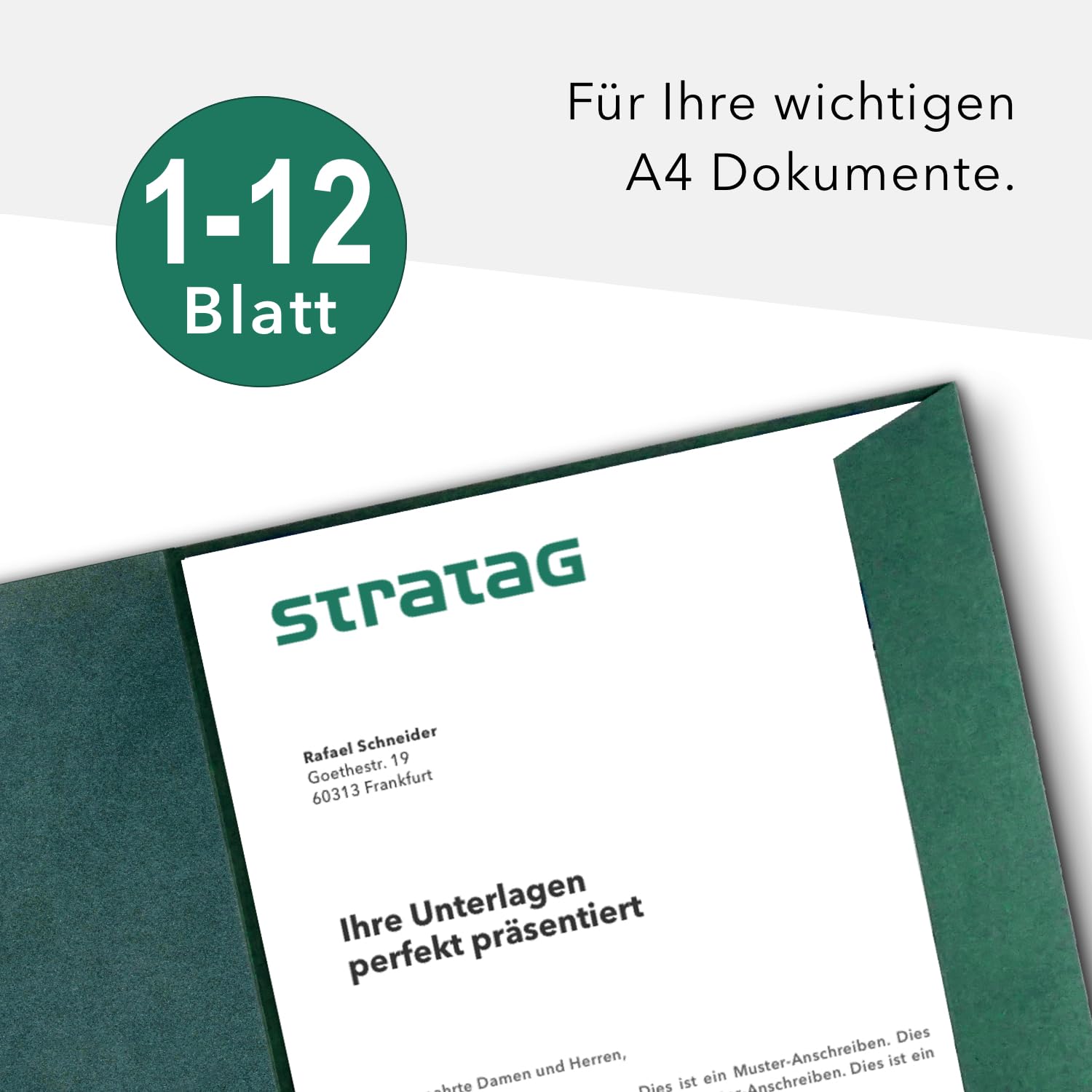 Präsentationsmappe A4 Tannengrün (60 Stück) - rauer ECO Recycling-Karton - direkt vom Hersteller STRATAG - vielseitig einsetzbar für Ihre Angebote, Exposés, Projekte oder Geschäftsberichte