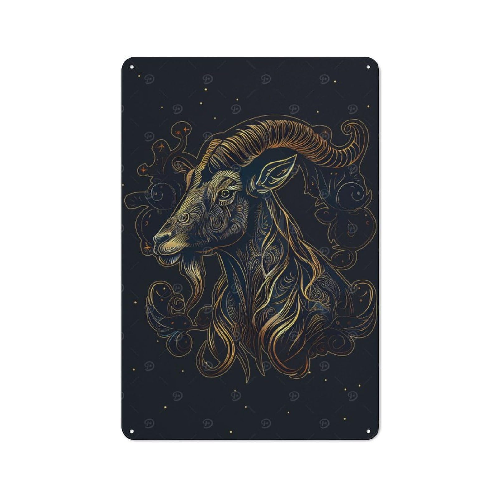 Junmoney Style-16 Metal Wall Plaque With Chinese New Year Goat Design 30X20cm, Retro Small Space Decor For Flat, Dorm Room, Lounge Or Cafe