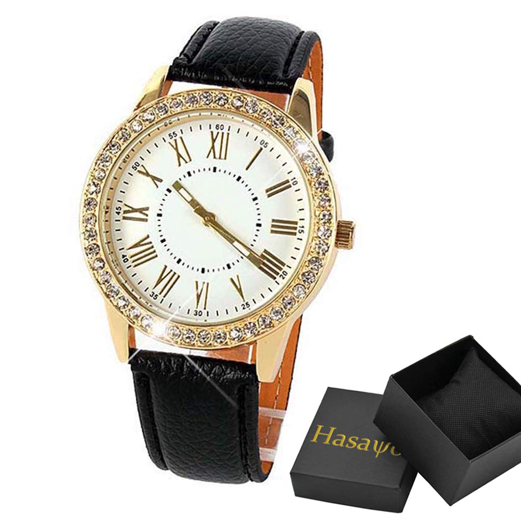 Casual Luxury Women's Watch Gold Crystal Women Luxury Leather Strap Quartz Watch Female Causal Clock (Color : A)