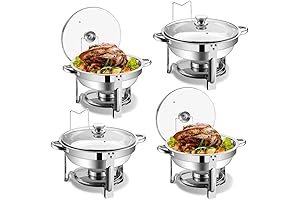 Party Warmers for Food: 4 Pack Stainless Steel Chafing Dish Buffet Set with Glass Lids
