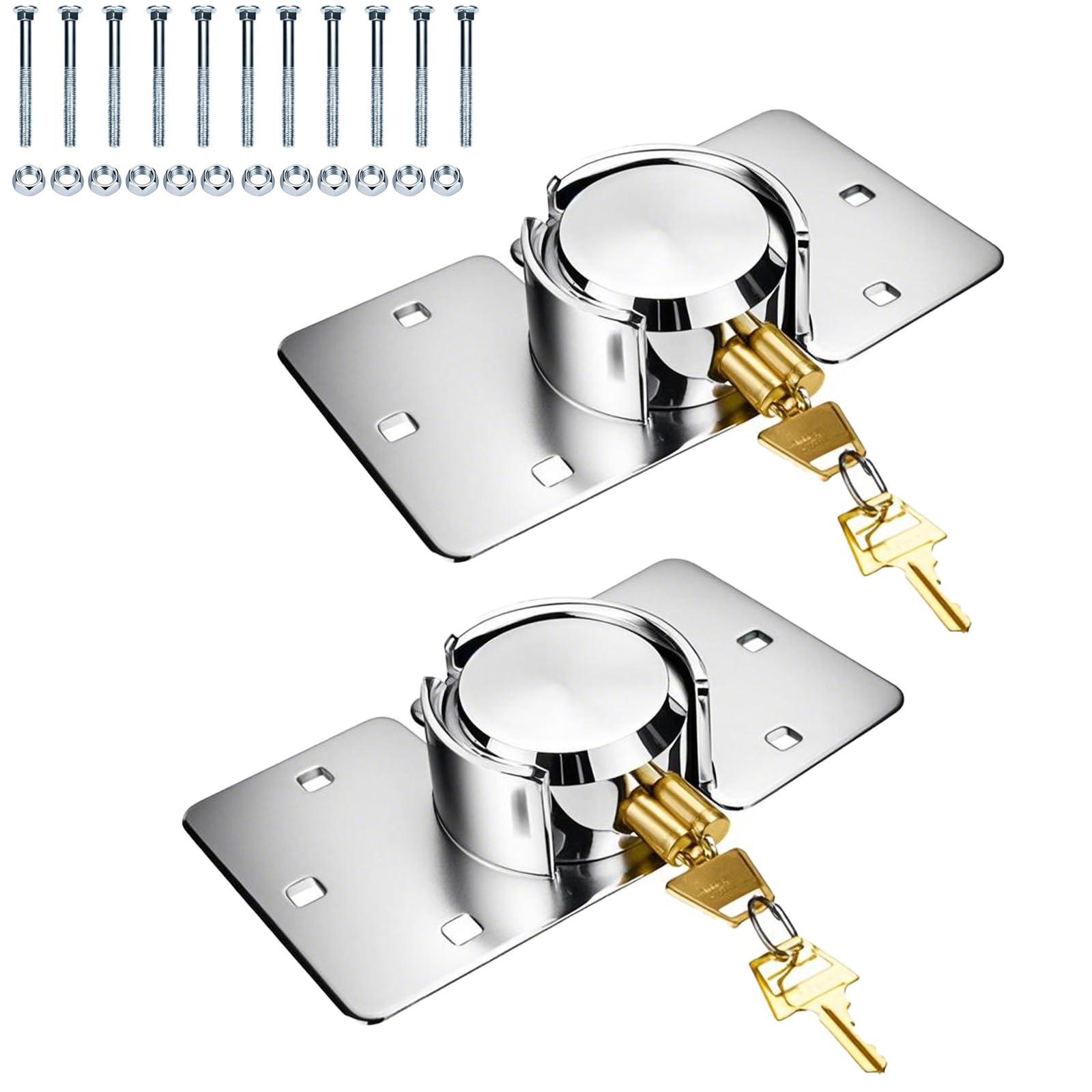 2 Pack Heavy Duty Hidden Shackle Padlock with Hasp, 2.87”/73mm Solid Steel Puck Lock Keyed Alike with Locking Hasp, 80mm Screws, Fits for Trailers,