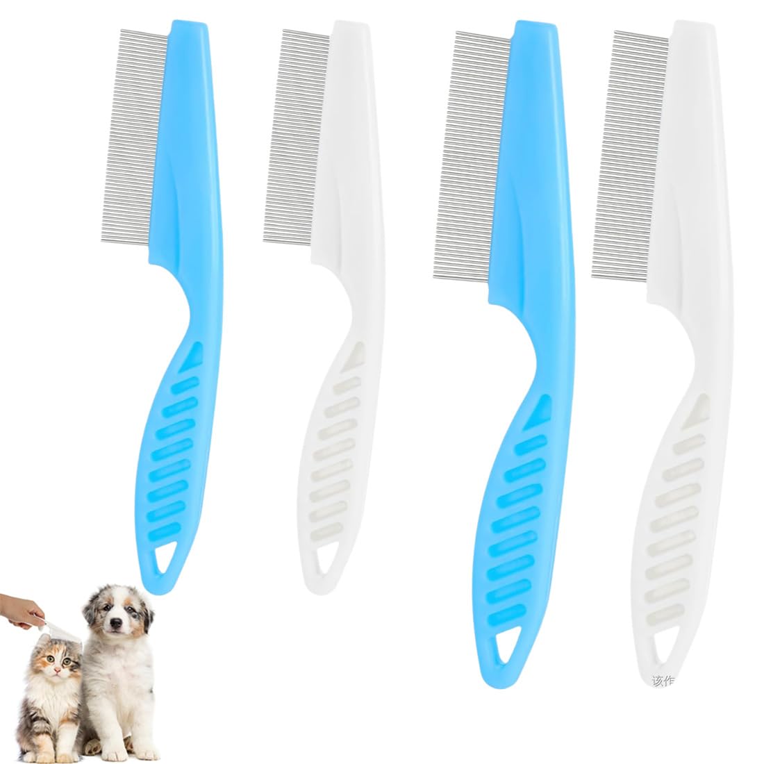 4 Pièces Peigne Anti Puces Peigne Anti Puces Pour Chat Et Chien Pour Poils Longs Pour Enlever Les Puces Les Tiques Les Taches De Larmes Et Les Pellicules Blanc Bleu