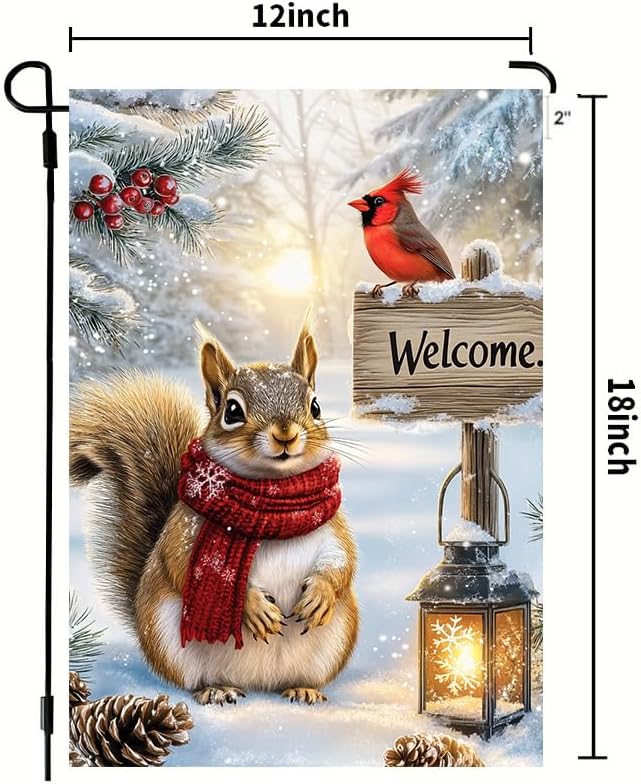Winter Garden Flags for Outside 12x18 Inch Double Sided, Small Burlap Seasonal Holiday Snow Squirrel Garden Flag Winter Xmas Decorations Christmas Outdoor Flag for Yard Garden Porch Decor - Image 5