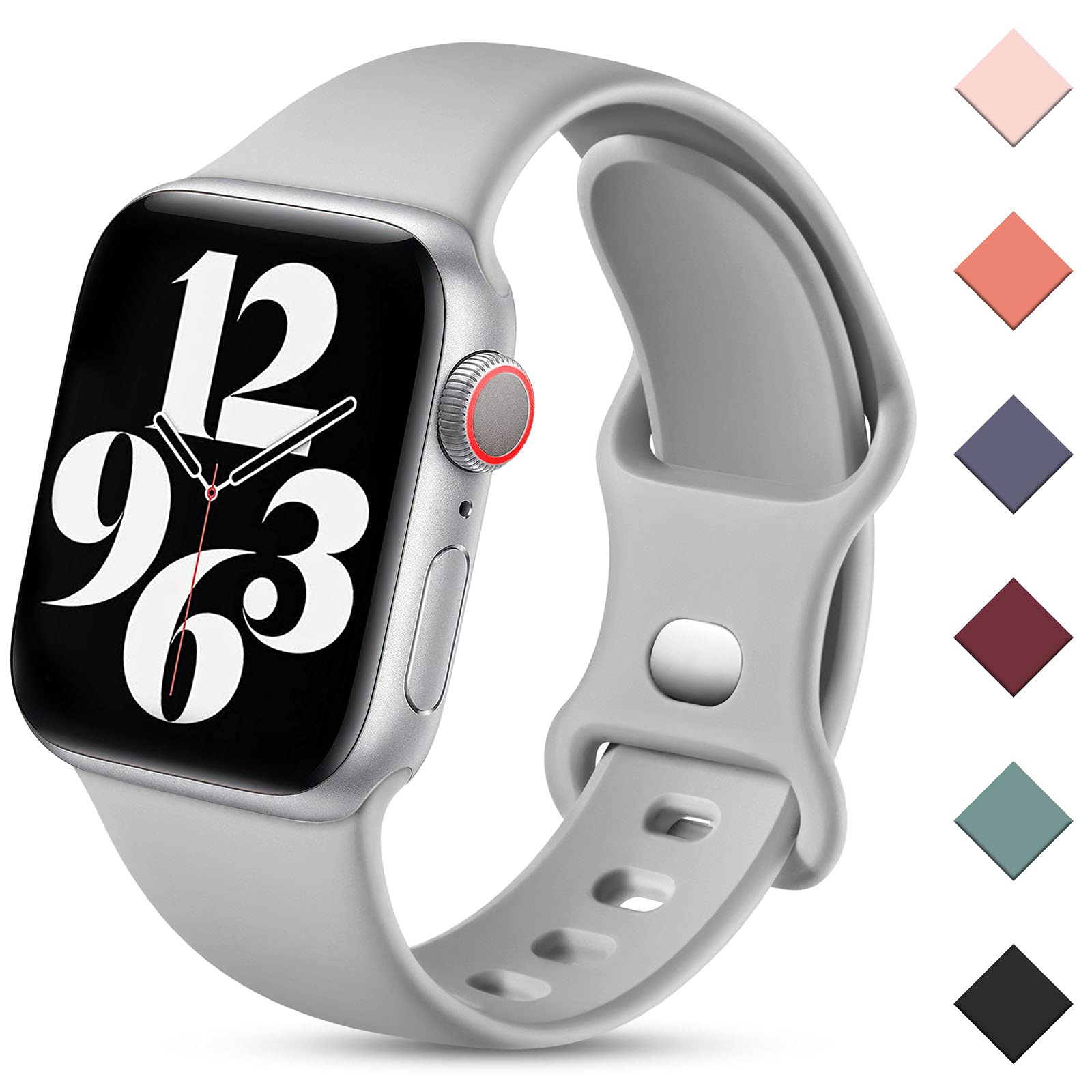 CharlamCharlam Compatible with Apple Watch Straps 44mm 45mm 46mm 42mm 49mm for Men Women, Sport Band Soft Silicone Replacement Strap for iWatch SE Series 11 10 9 8 7 6 5 4 3 2 1 SE 3, Grey
