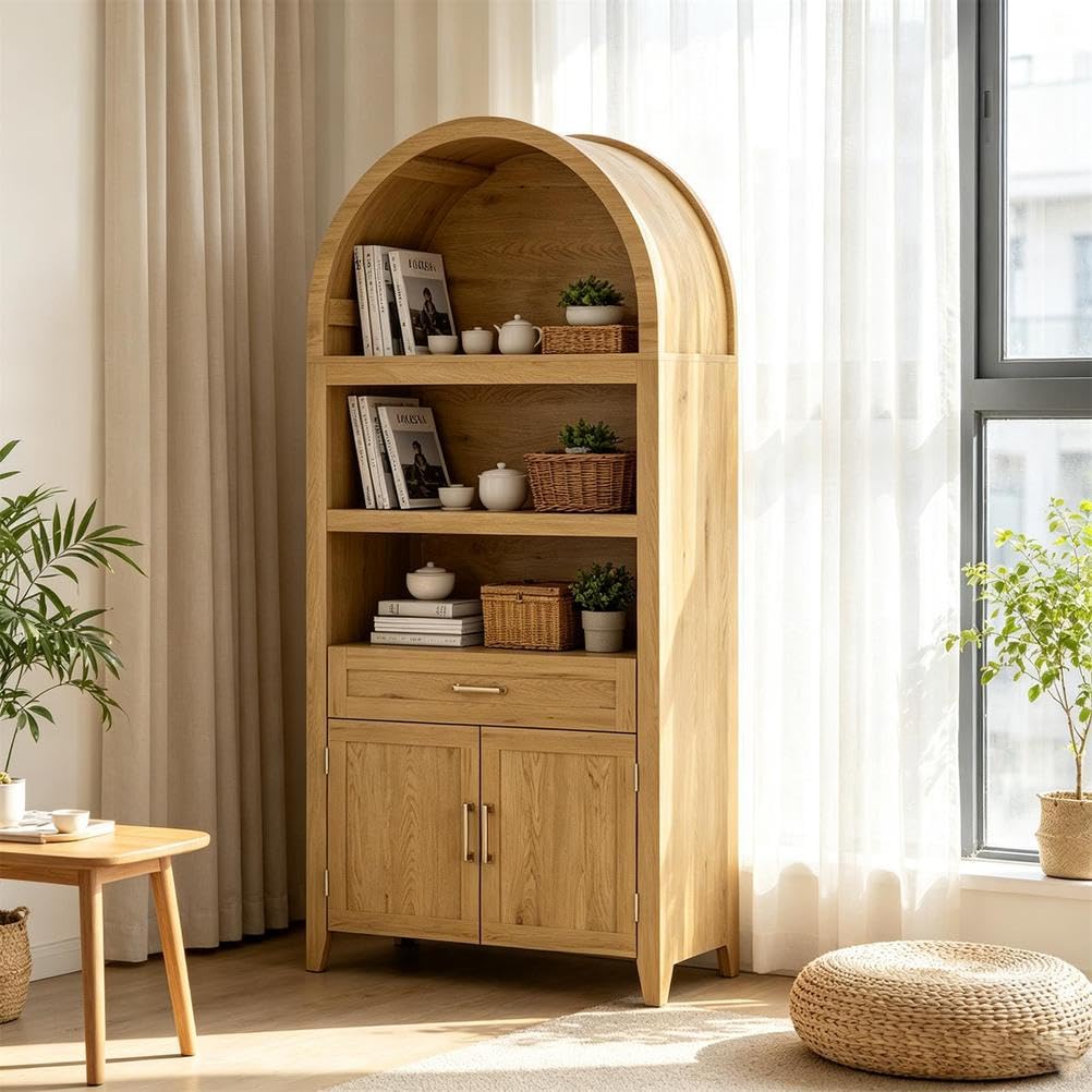Mueble aparador arqueado de madera estrecho para almacenamiento en salón y dormitorio