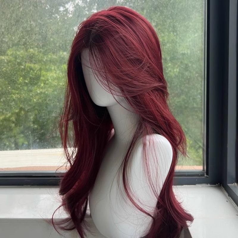 Red Long Curly Wig, Fashion Women Wigs Heat Resistant Synthetic Fiber Curly Hair, Suitable For Daily Dating Family Gathering Party Traveling burgundy